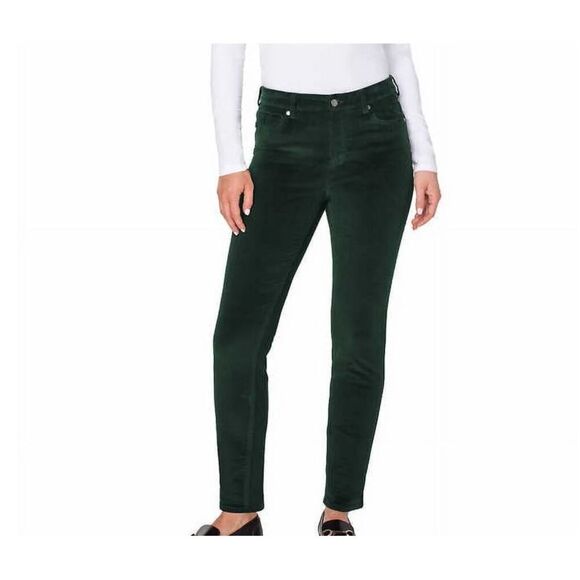 Well Worn Women's‎ Luxe Velvet Jeans Green Camo Straight High Waist Sz 12 - Picture 1 of 7